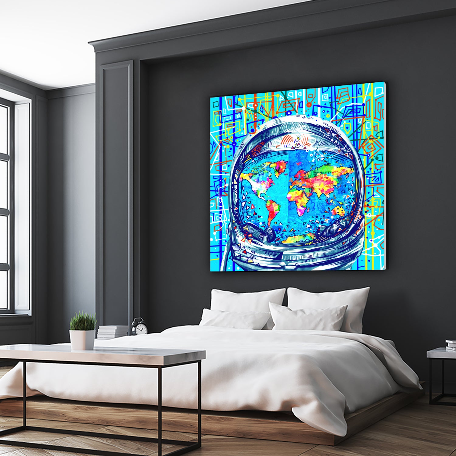 astronaut world map pop art by Bekim Mehovic on GIANT ART - blue digital painting