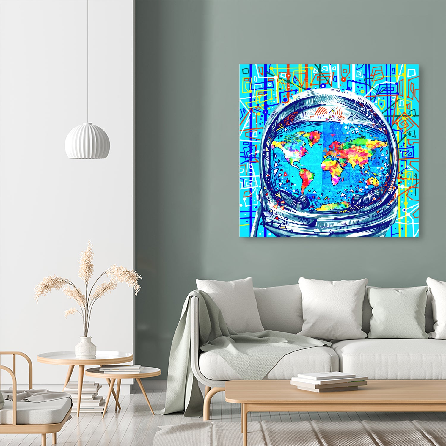 astronaut world map pop art by Bekim Mehovic on GIANT ART - blue digital painting