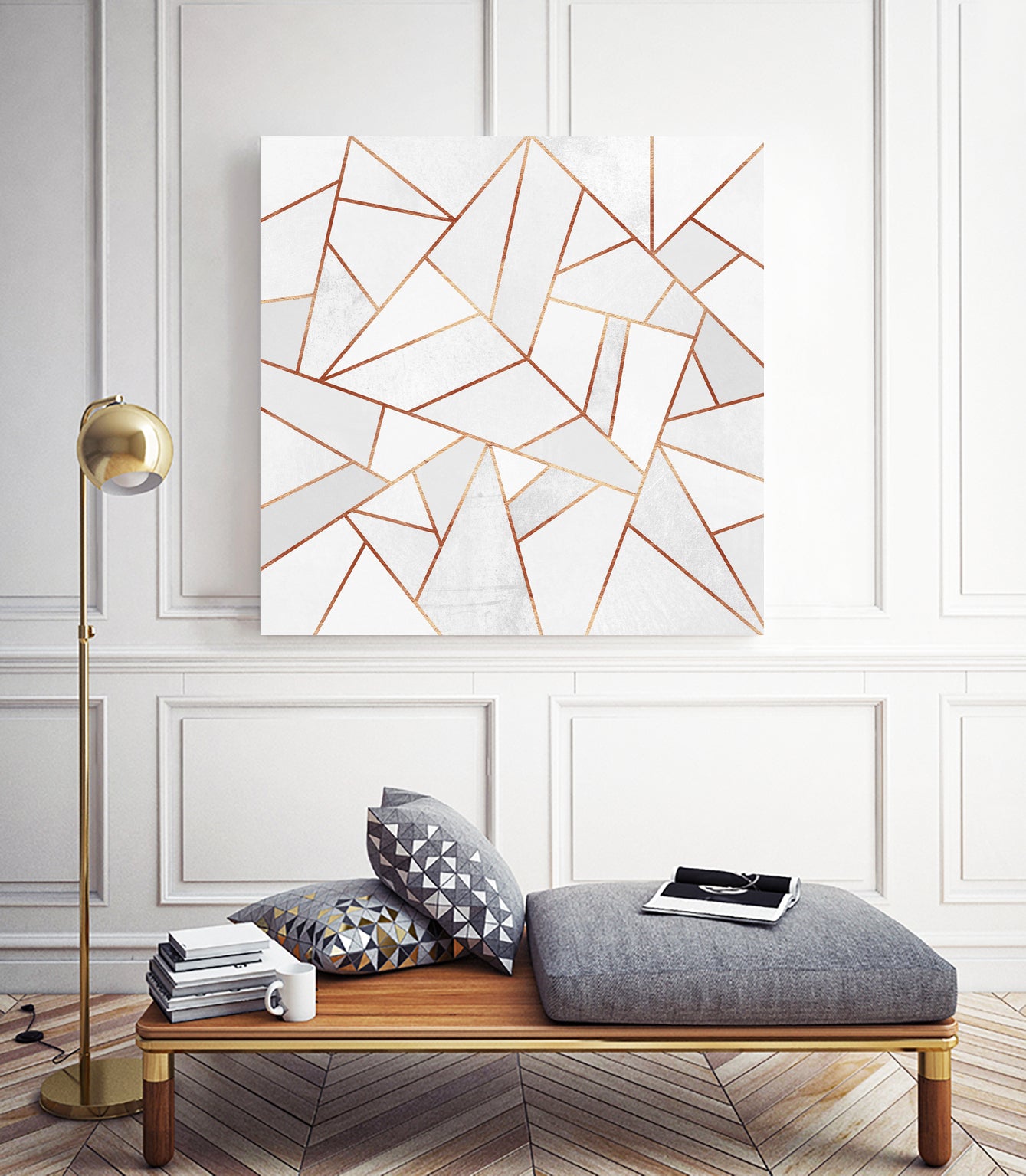 White Stone and Copper Lines by Elisabeth Fredriksson on GIANT ART - white digital painting