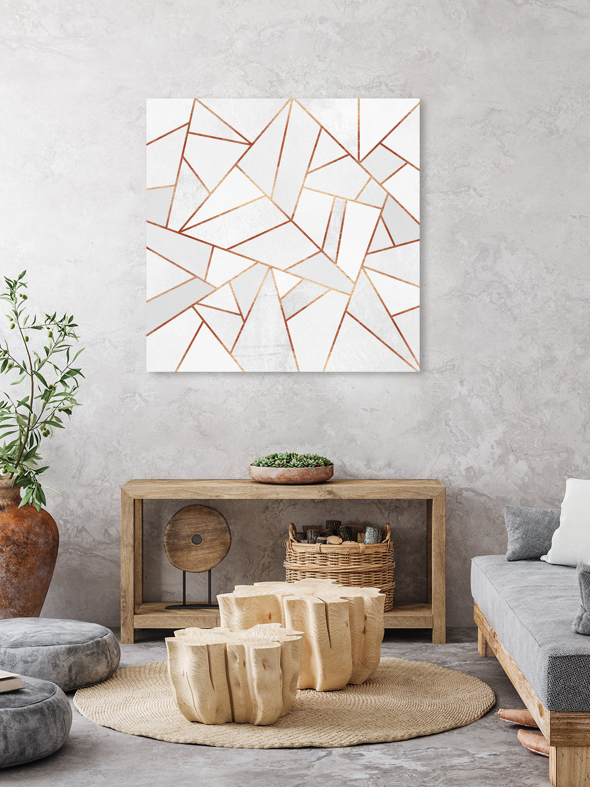 White Stone and Copper Lines by Elisabeth Fredriksson on GIANT ART - white digital painting