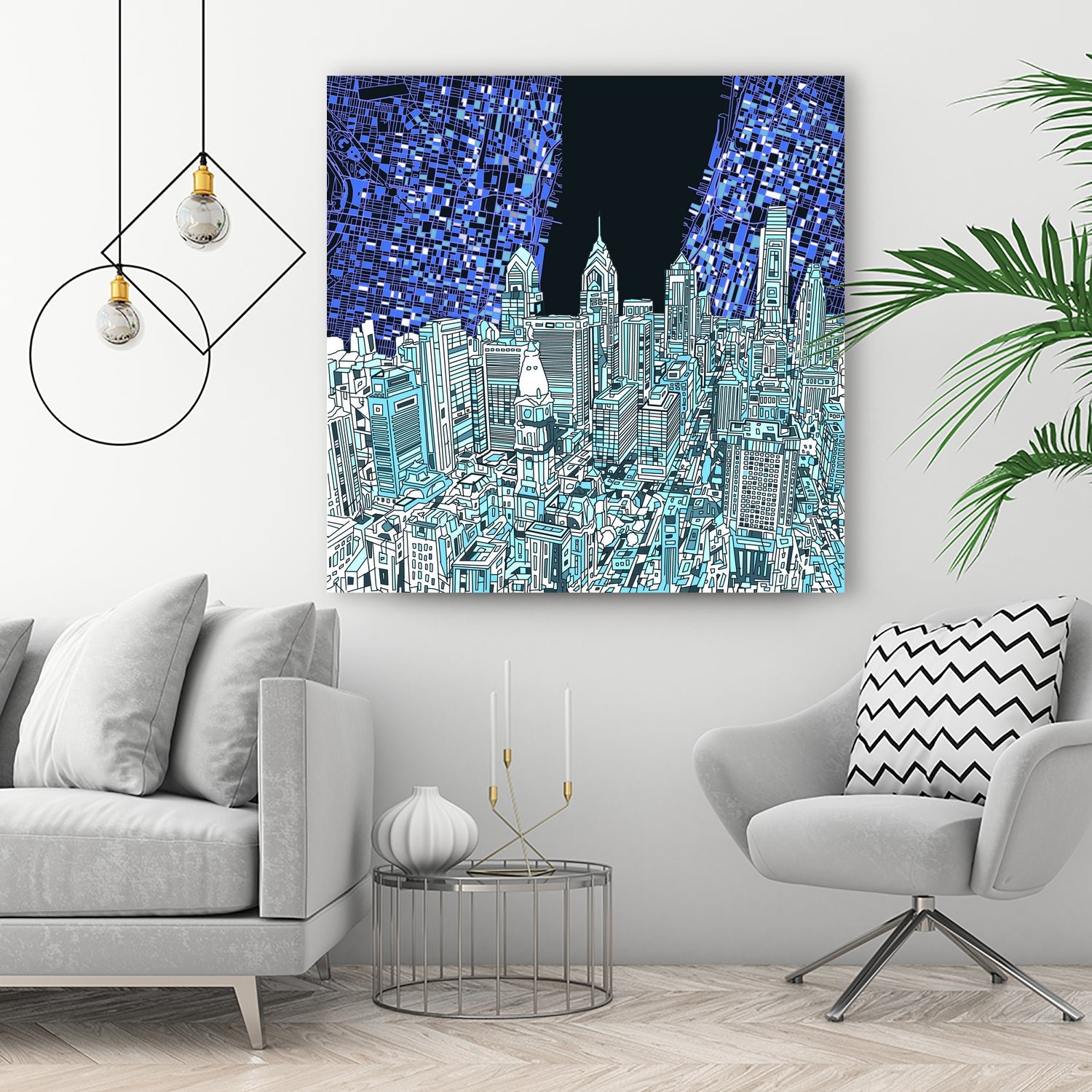 philadelphia cityscape abstract by Bekim Mehovic on GIANT ART - blue digital painting