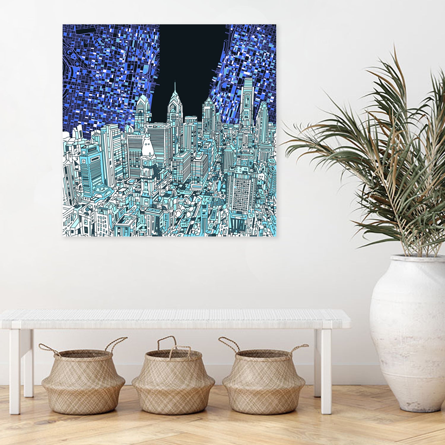 philadelphia cityscape abstract by Bekim Mehovic on GIANT ART - blue digital painting