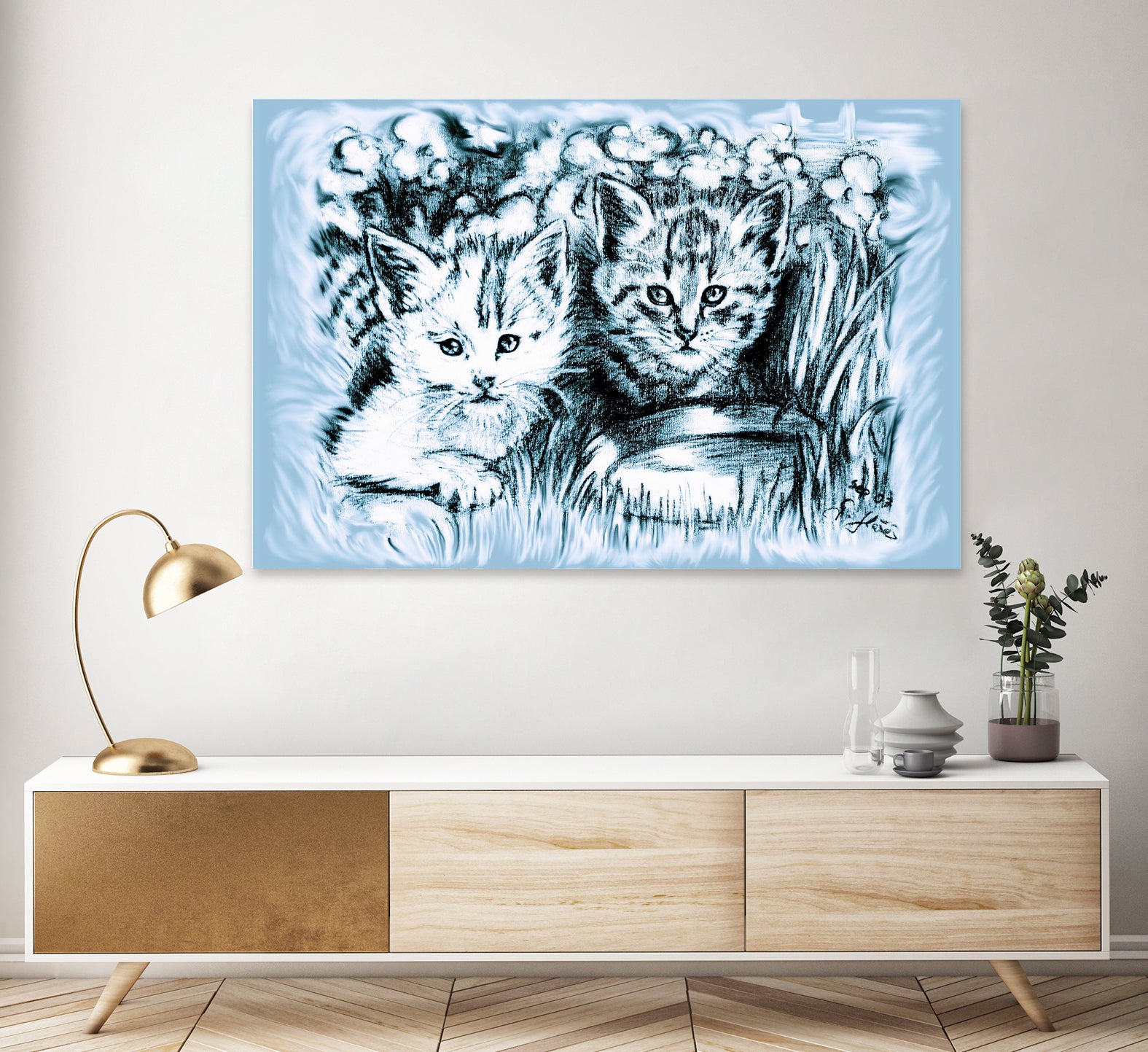 Blue Baby Cats by Gitta Gläser on GIANT ART - blue digital drawing