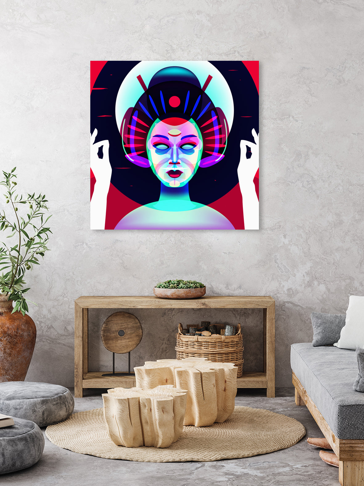 cybergeisha by Ilya Shapko on GIANT ART - fuchsia vector illustration