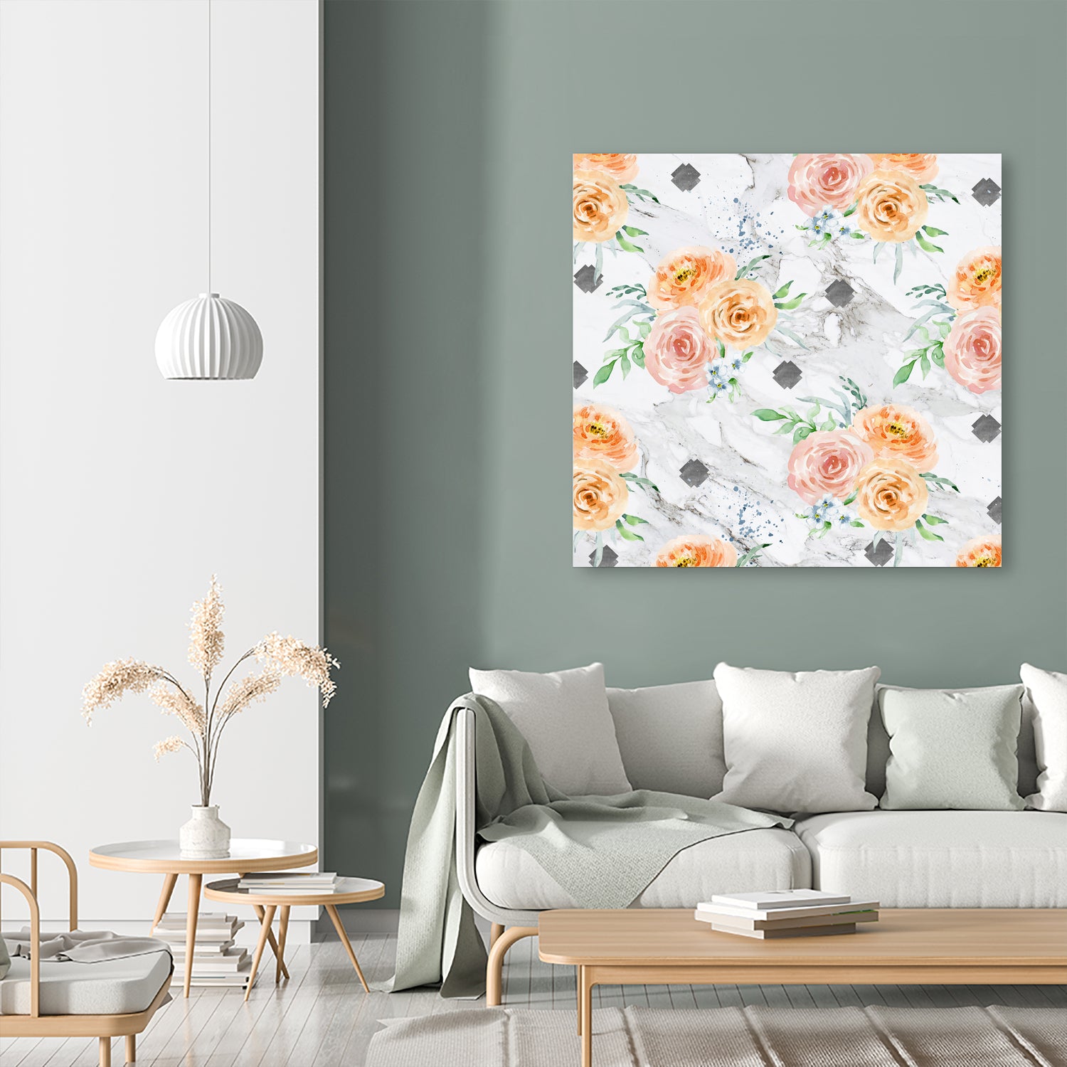 Beautiful pale flowers patter on marble by Neli Dimitrova on GIANT ART - white photo manipulation