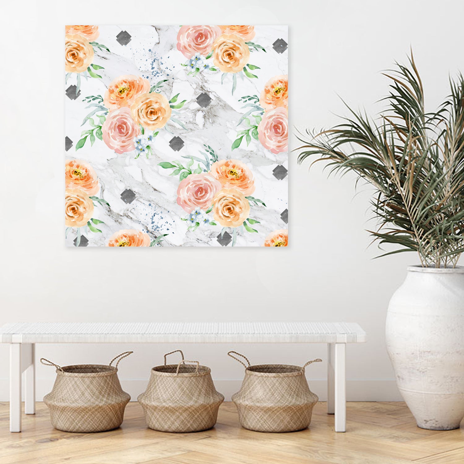 Beautiful pale flowers patter on marble by Neli Dimitrova on GIANT ART - white photo manipulation