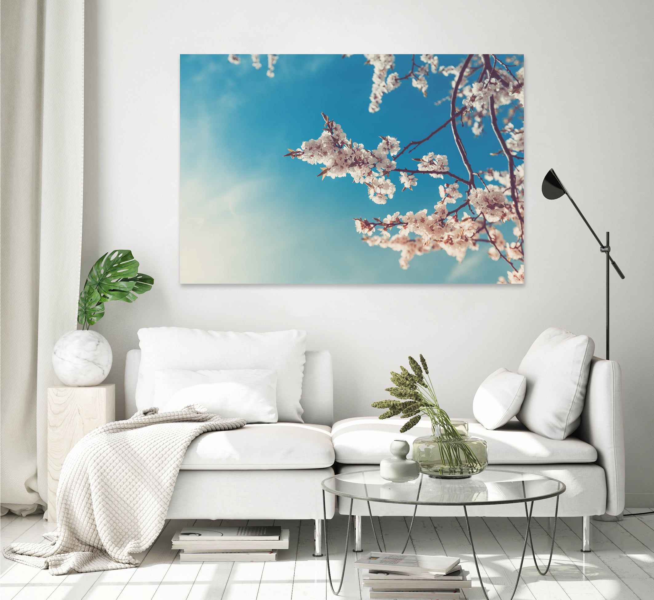 Spring Cherry Sakura White Flowers,Toning by Anna Matveeva on GIANT ART - blue photo illustration