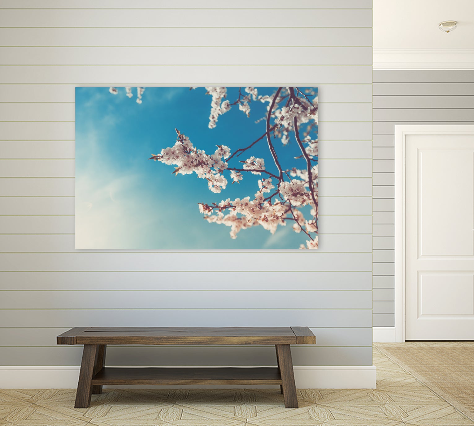 Spring Cherry Sakura White Flowers,Toning by Anna Matveeva on GIANT ART - blue photo illustration