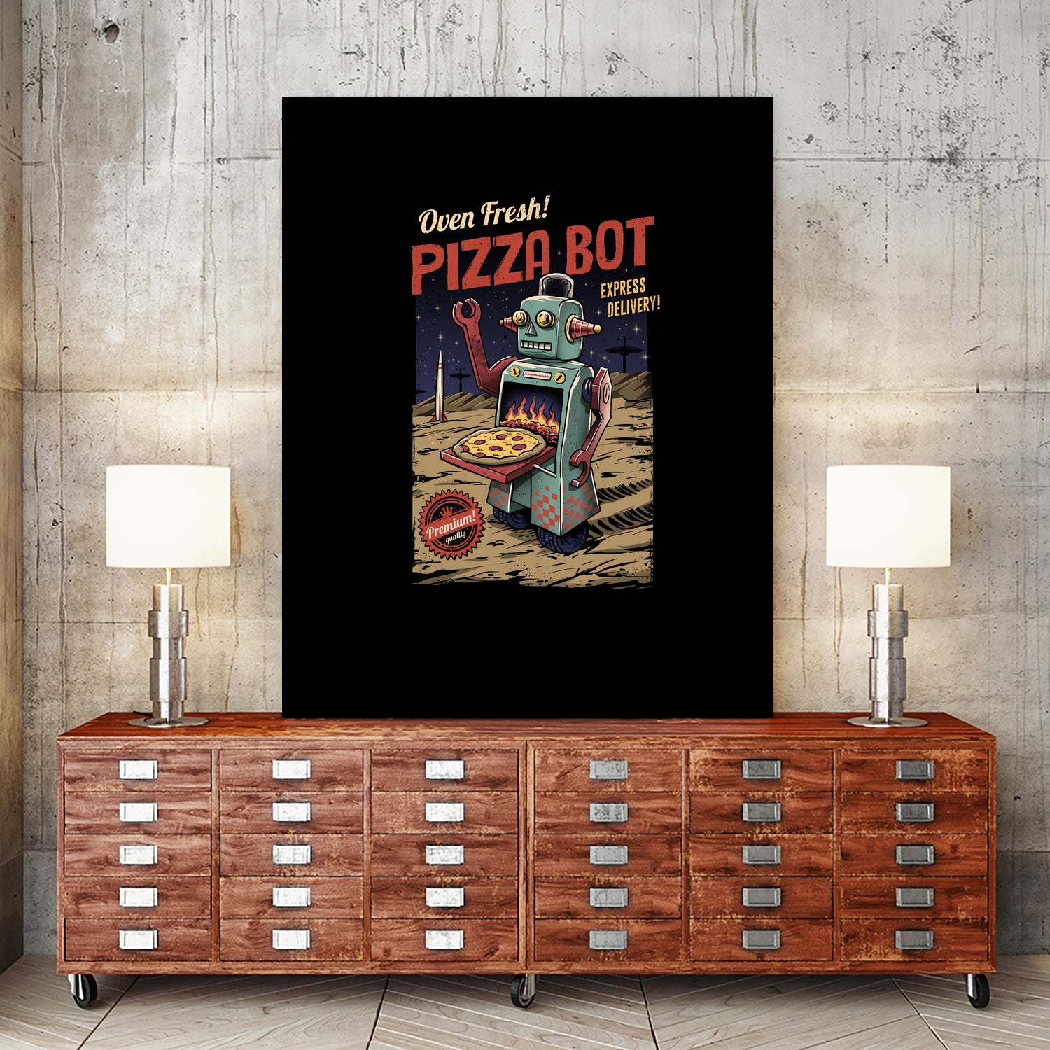 Pizza Bot by Vincent Trinidad on GIANT ART - black digital painting