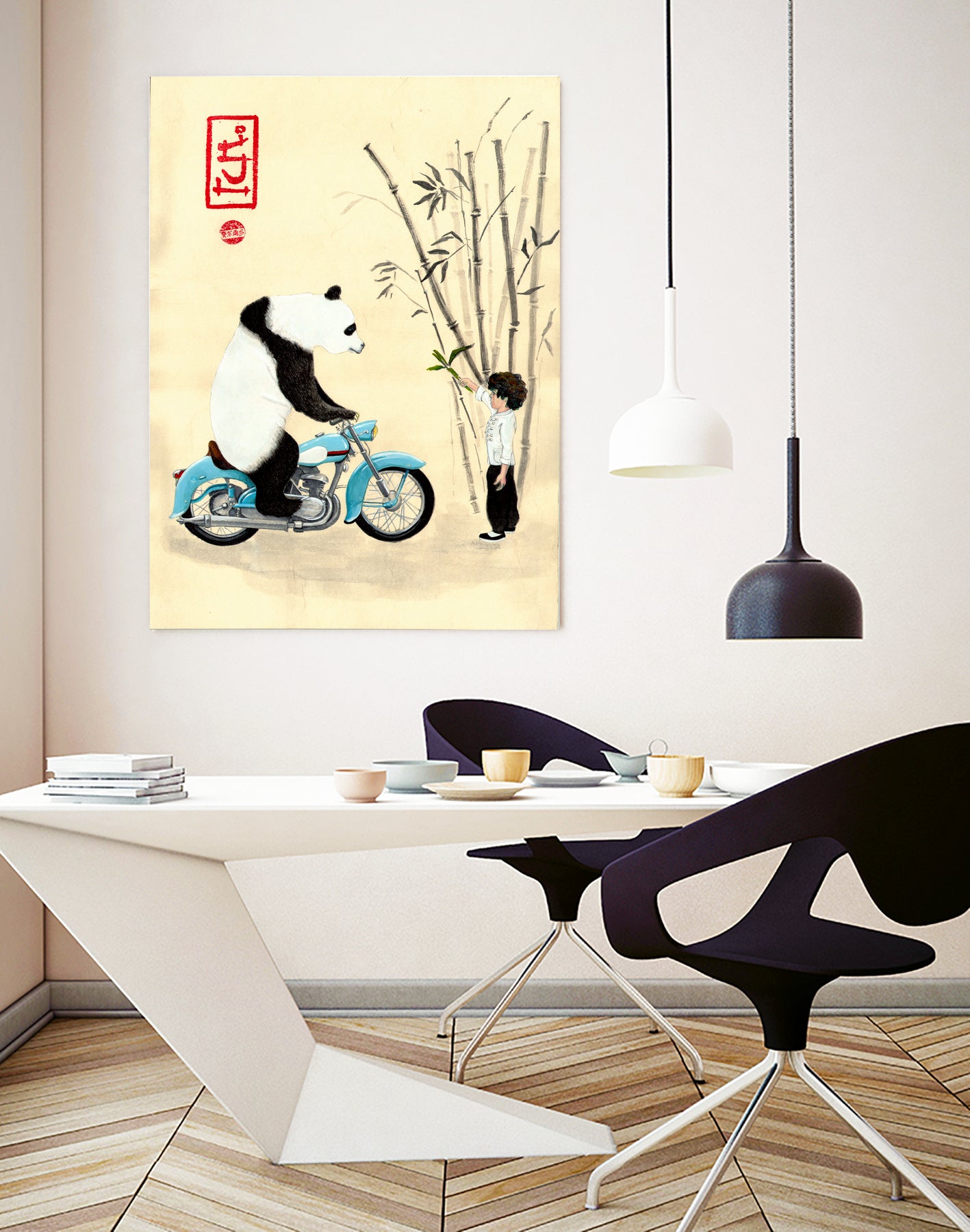Óliver and the panda by Luis Fernando Montilla Sánchez on GIANT ART - yellow mixed media