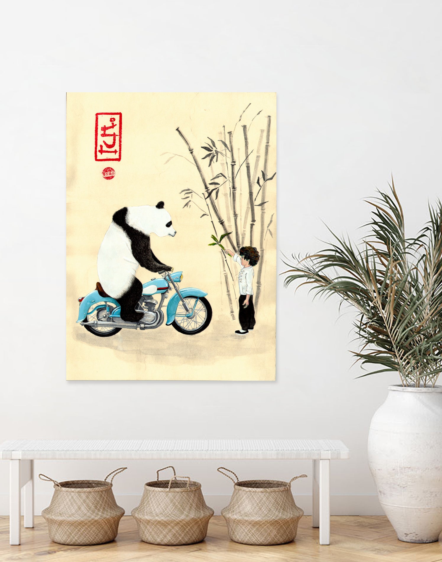 Óliver and the panda by Luis Fernando Montilla Sánchez on GIANT ART - yellow mixed media