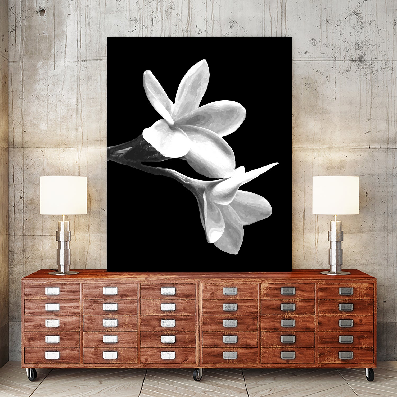 White Flowers Black Background by Alessandra Minervini on GIANT ART - black digital painting