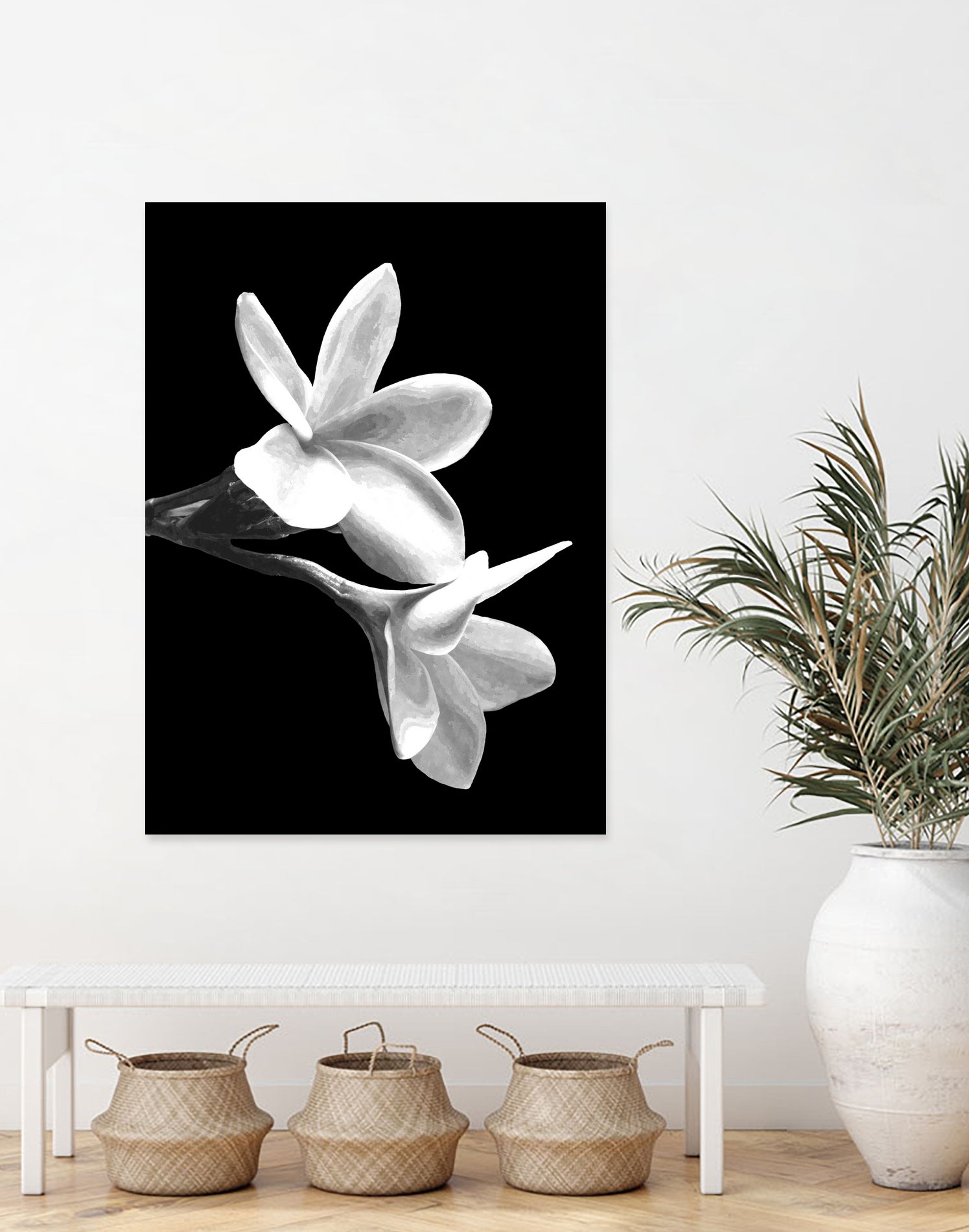White Flowers Black Background by Alessandra Minervini on GIANT ART - black digital painting