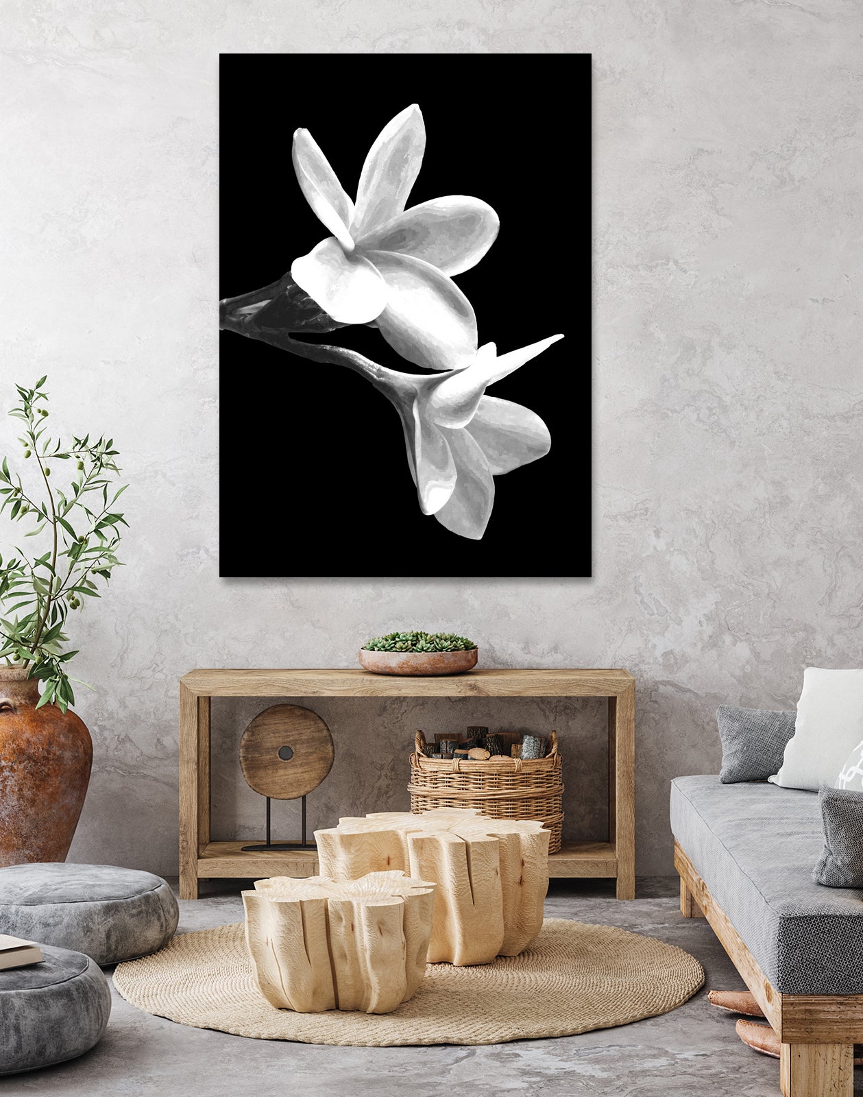 White Flowers Black Background by Alessandra Minervini on GIANT ART - black digital painting