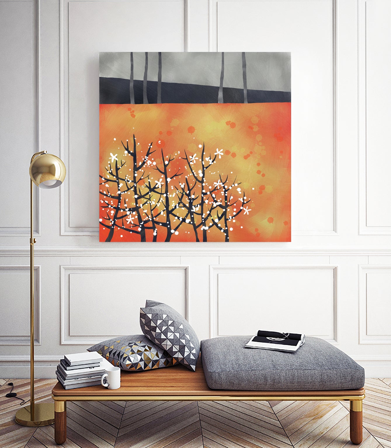 Blackthorn Blossom Landscape by Nic Squirrell on GIANT ART - orange digital painting