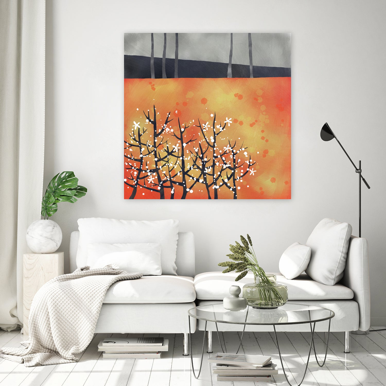 Blackthorn Blossom Landscape by Nic Squirrell on GIANT ART - orange digital painting
