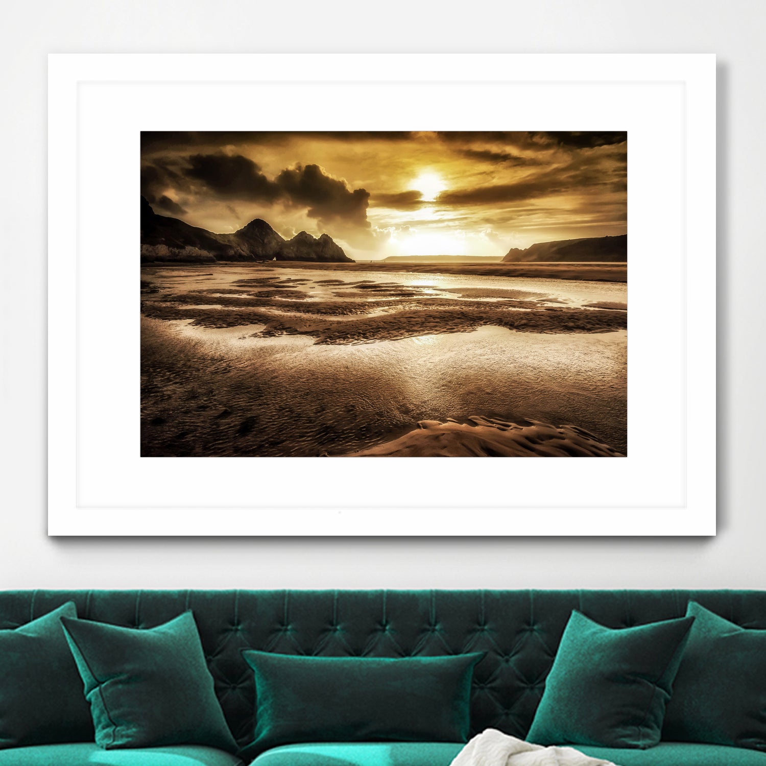 Three Cliffs Bay Gower by Leighton Collins on GIANT ART - pink photo illustration