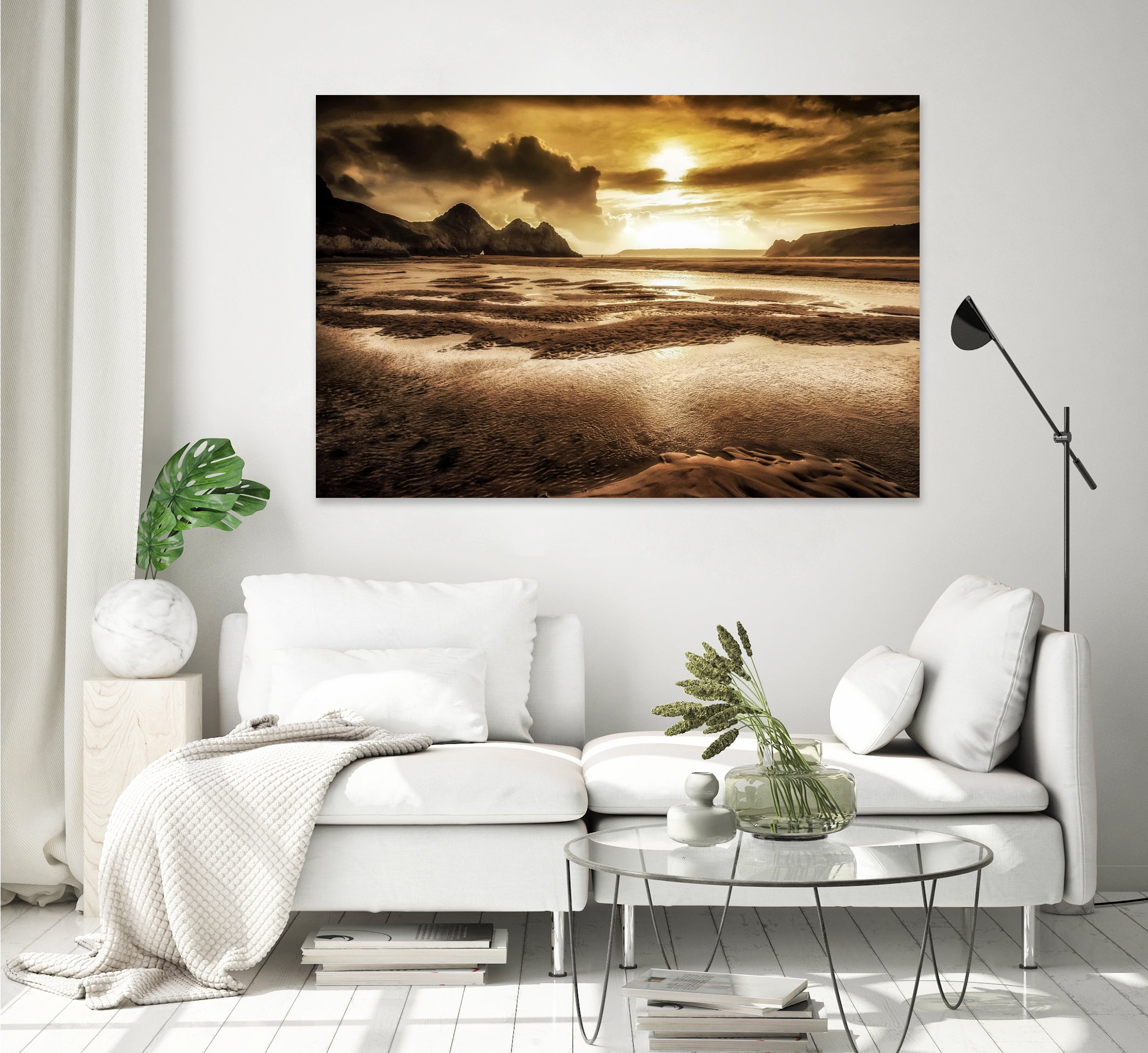 Three Cliffs Bay Gower by Leighton Collins on GIANT ART - pink photo illustration