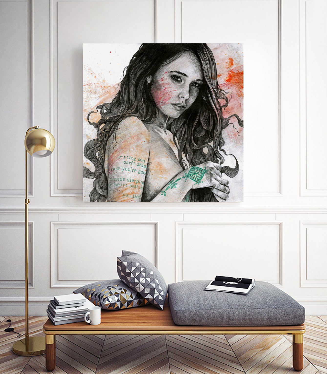 You Lied (nude girl with mandala tattoos) by Marco Paludet on GIANT ART - orange mixed media