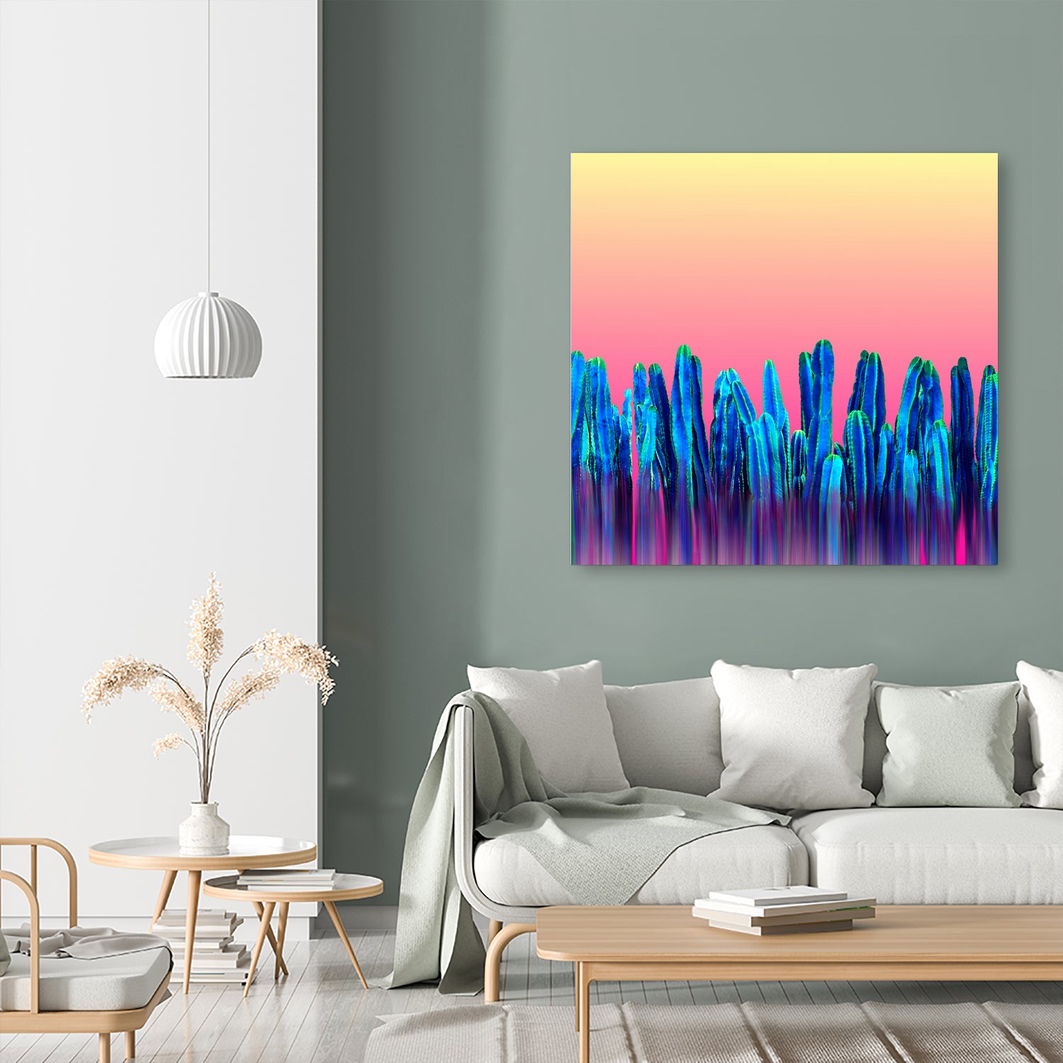 Candy Sunset Blue Cactus Glitch by Brigitte Carre on GIANT ART - blue digital painting