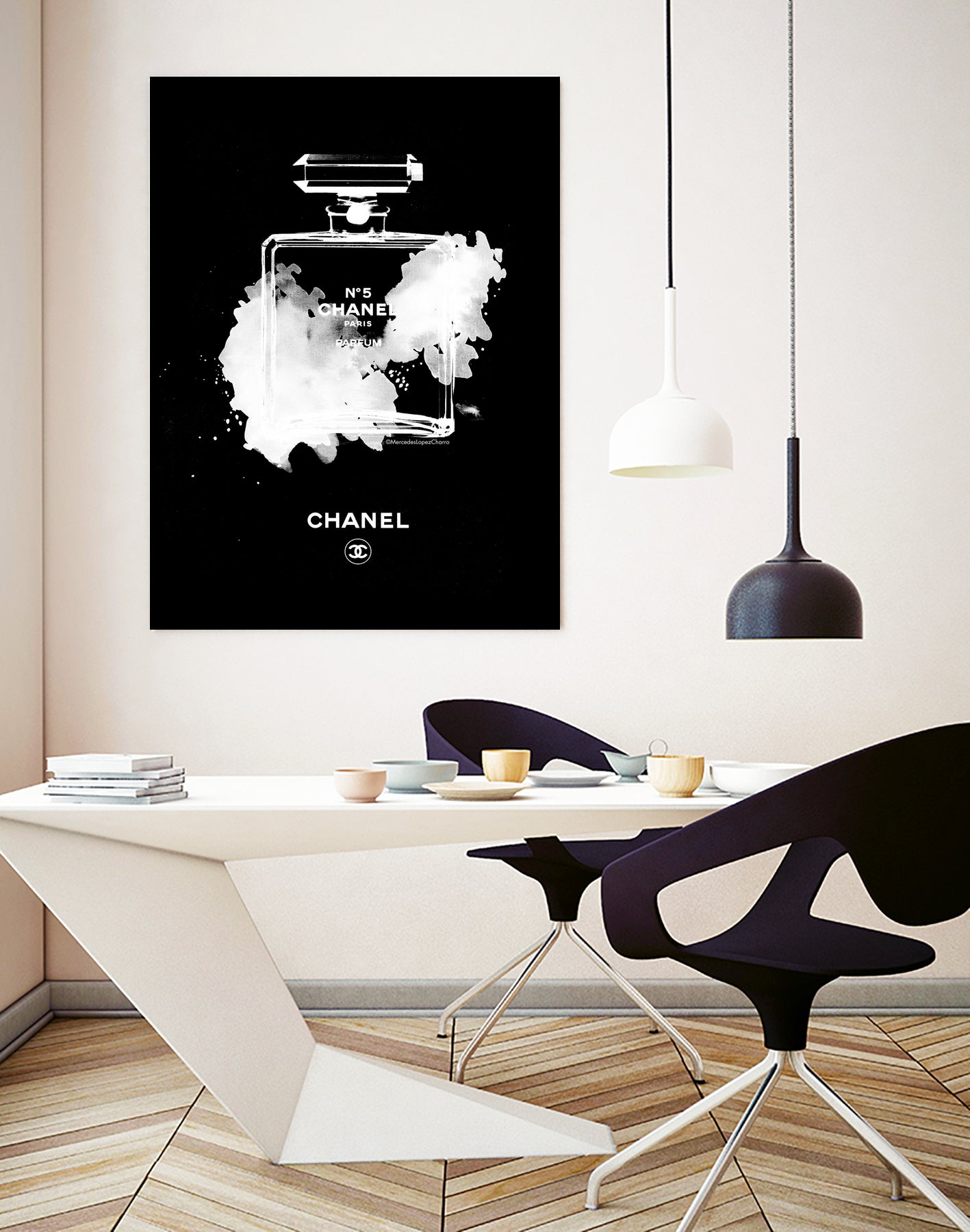 Chanel Perfume Bottle Invert by mercedes lopez charro on GIANT ART - black mixed media