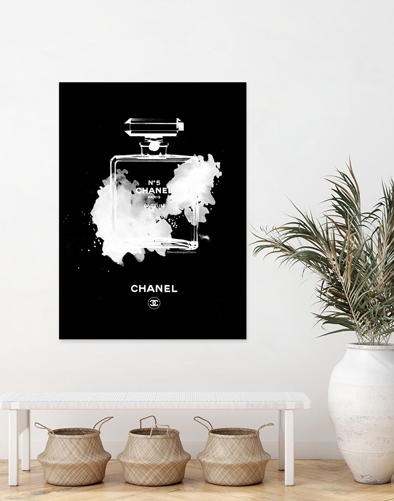 Chanel Perfume Bottle Invert by mercedes lopez charro on GIANT ART - black mixed media