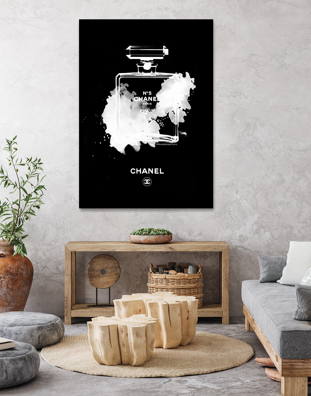 Chanel Perfume Bottle Invert by mercedes lopez charro on GIANT ART - black mixed media