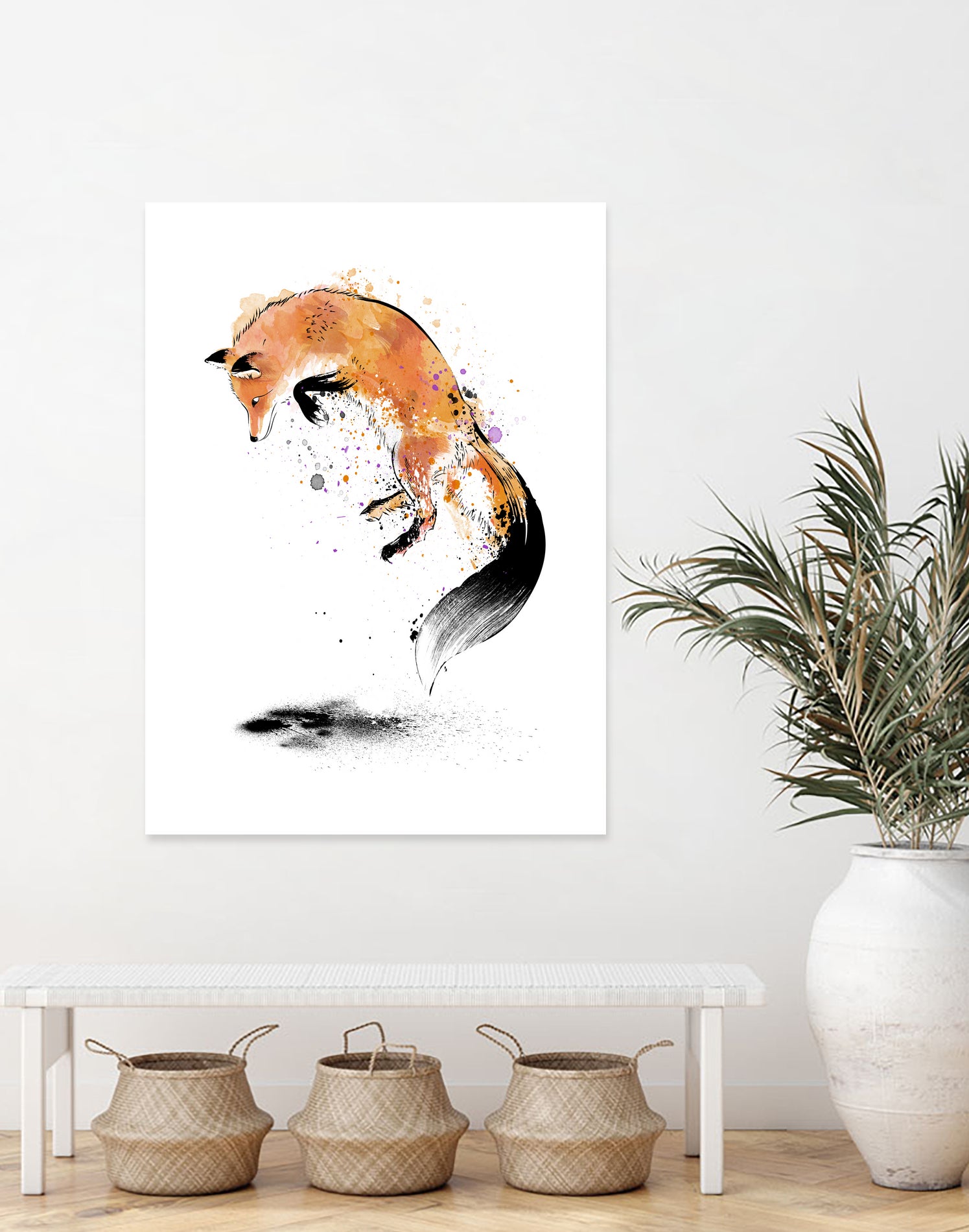 Red Fox jumping into Snow by Antonio Camarena on GIANT ART - white digital painting