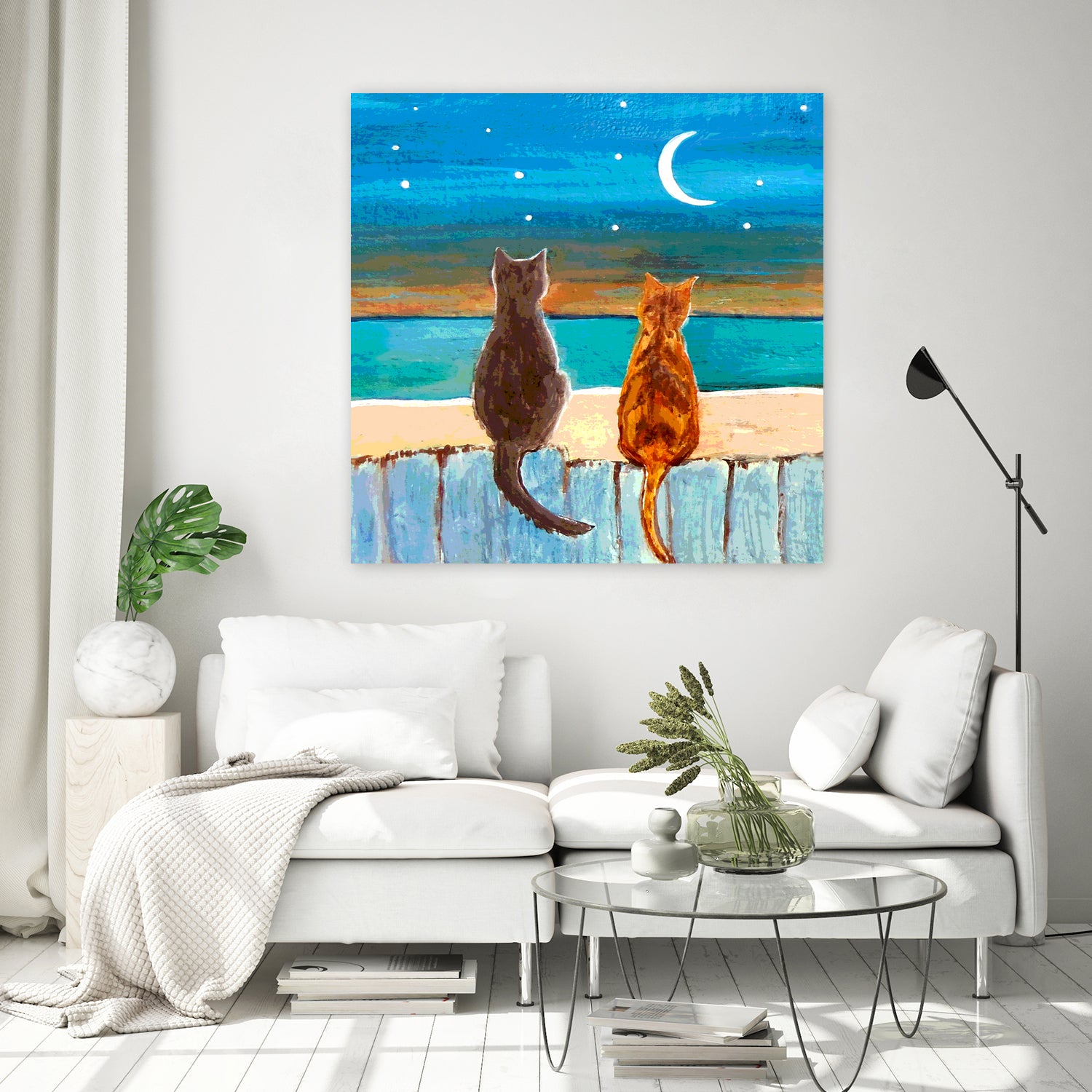 Cats on A Fence by Paintings by gretzky on GIANT ART - blue mixed media