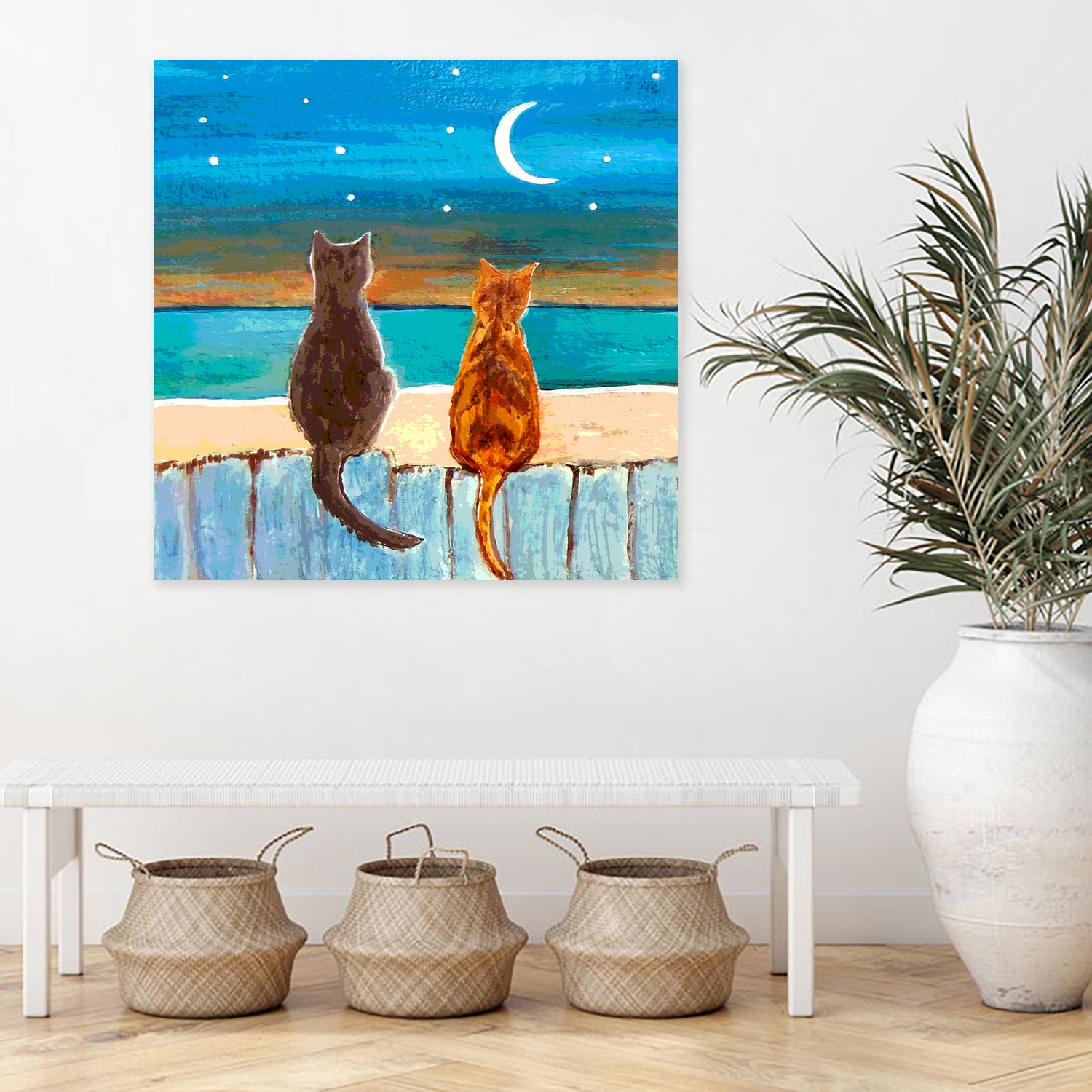 Cats on A Fence by Paintings by gretzky on GIANT ART - blue mixed media