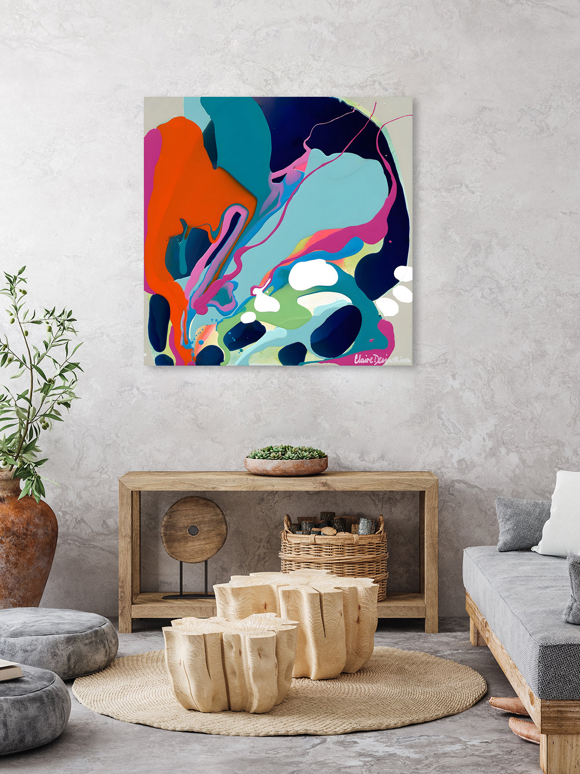 I-Would-Gladly-Listen by Clarie Desjardins on GIANT ART - red abstract framed canvas