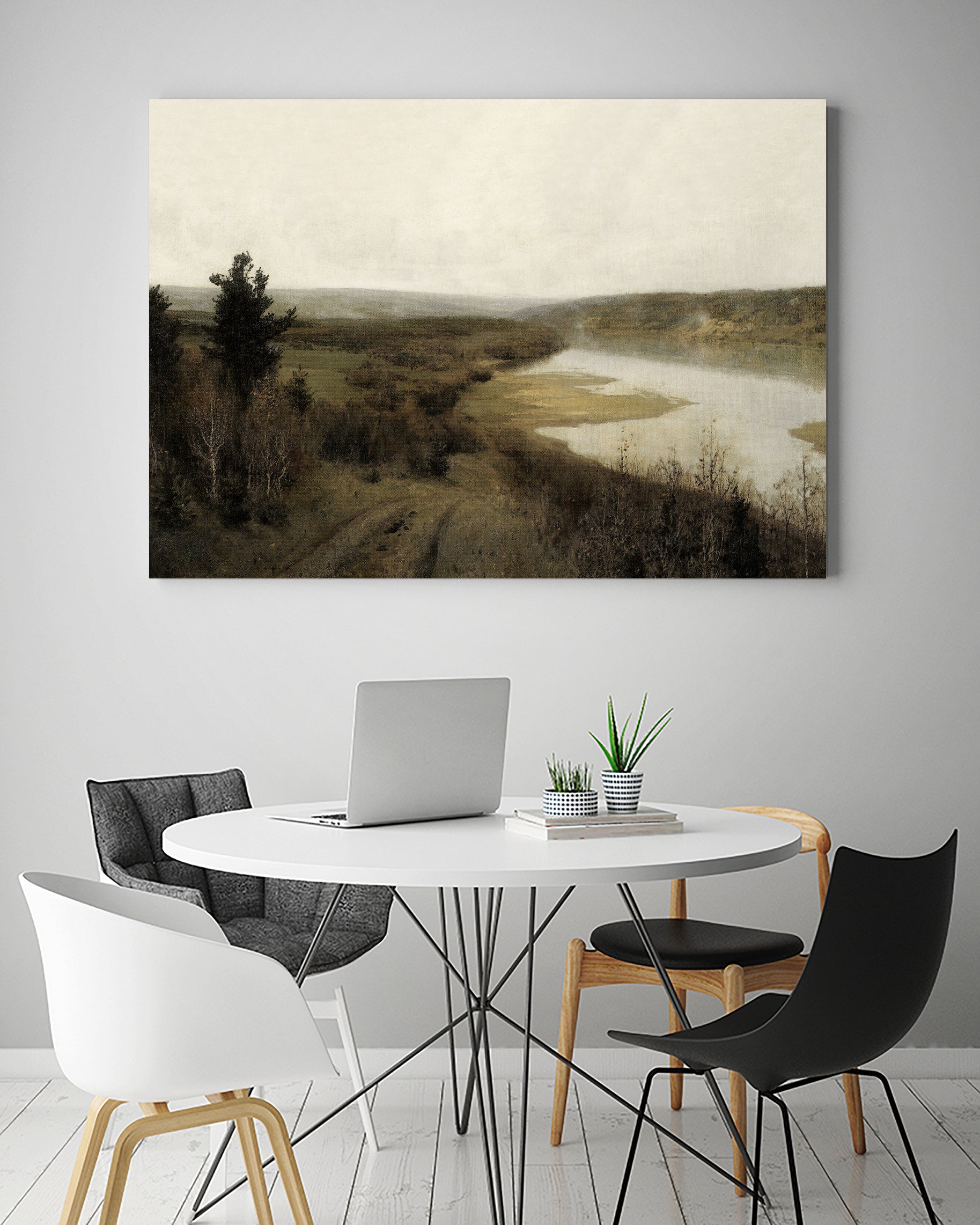 View On The Lake by M Studio on GIANT ART - green landscape framed canvas