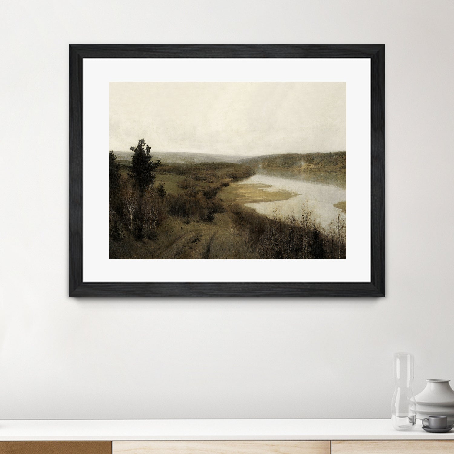View On The Lake by M Studio on GIANT ART - green landscape framed canvas