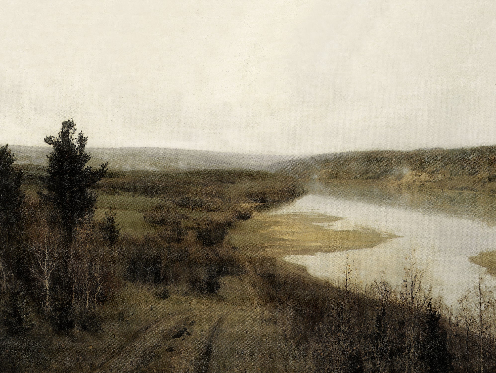 View On The Lake by M Studio on GIANT ART - green landscape framed canvas