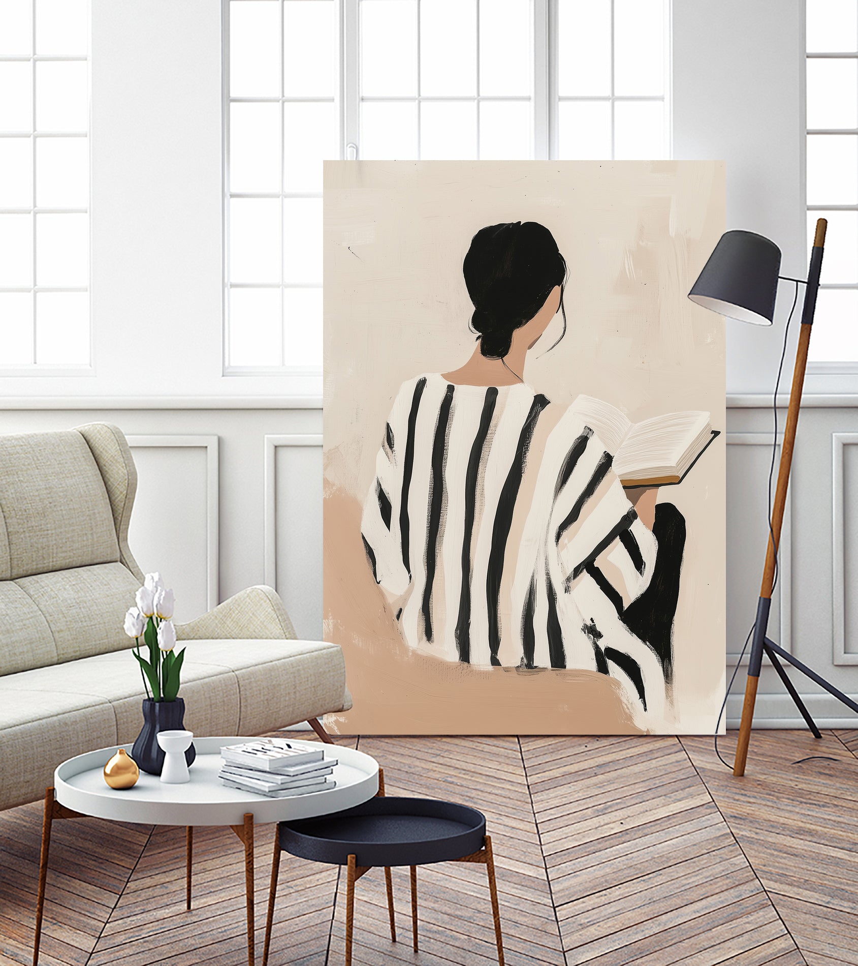 women reading by Mstudio on GIANT ART - beige figurative