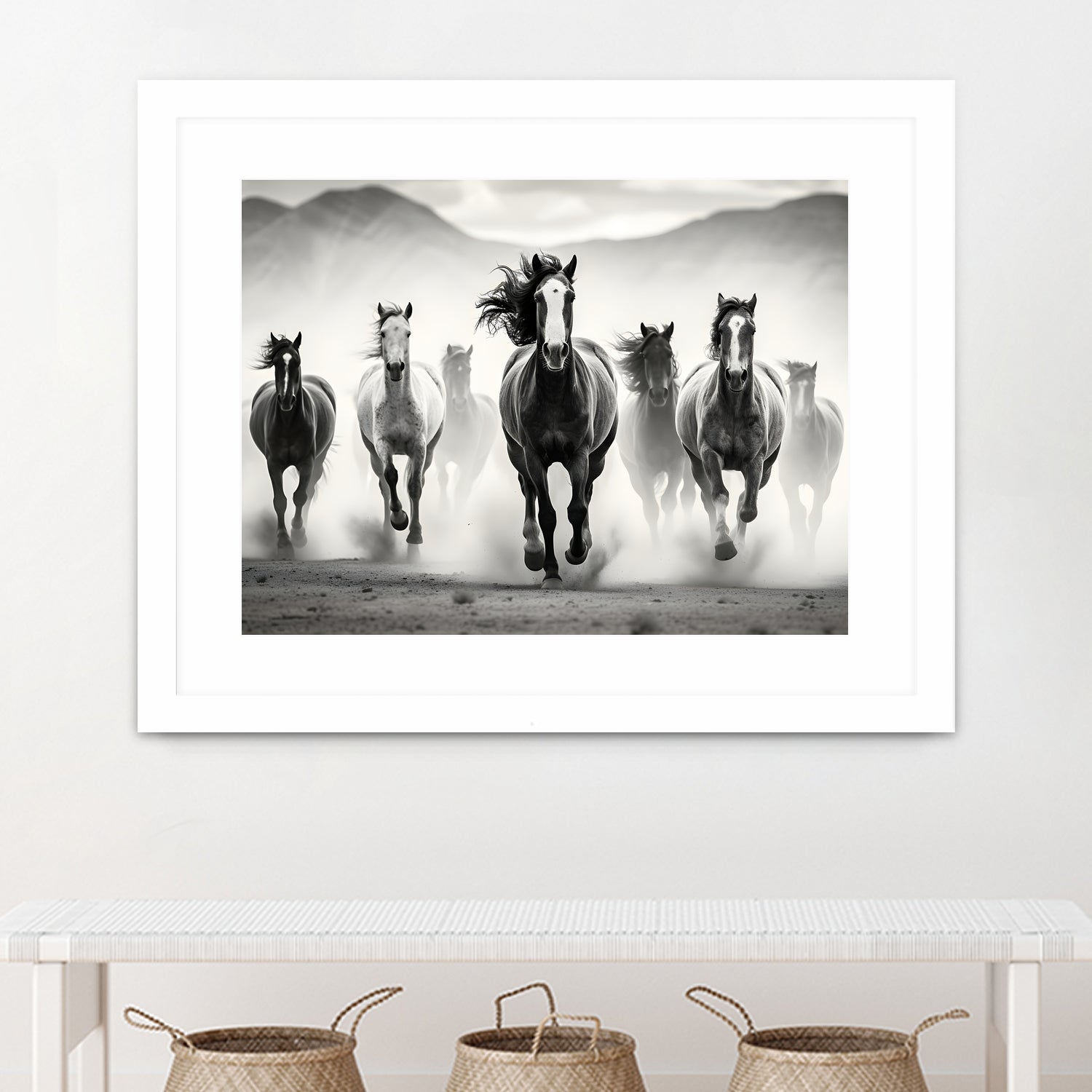 Run by M Studio on GIANT ART - white black and white  horse