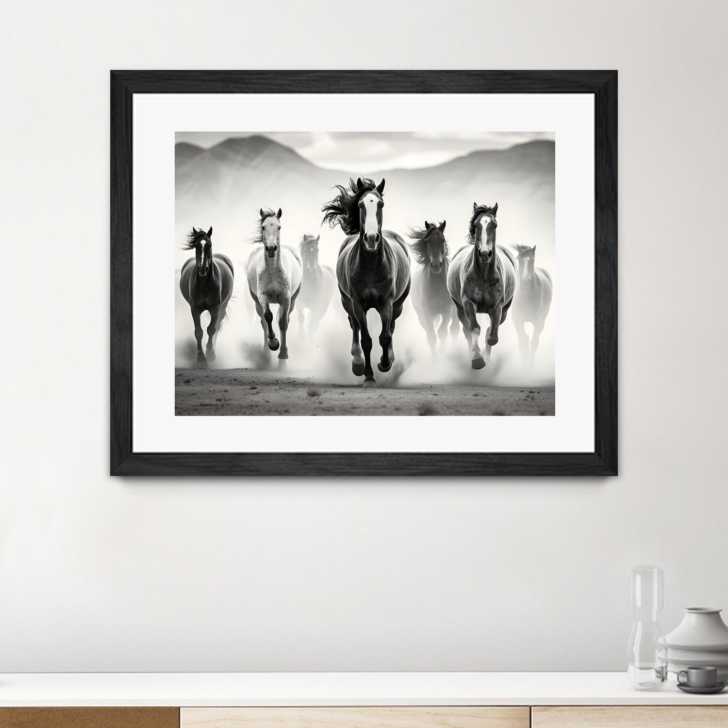 Run by M Studio on GIANT ART - white black and white  horse