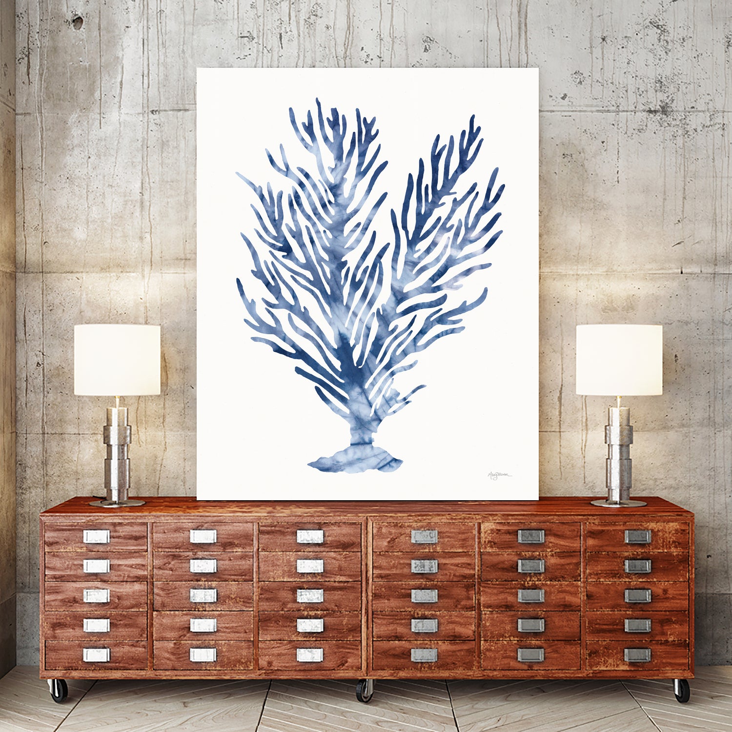 Shibori Coral IV by Mary Urban on GIANT ART - blue