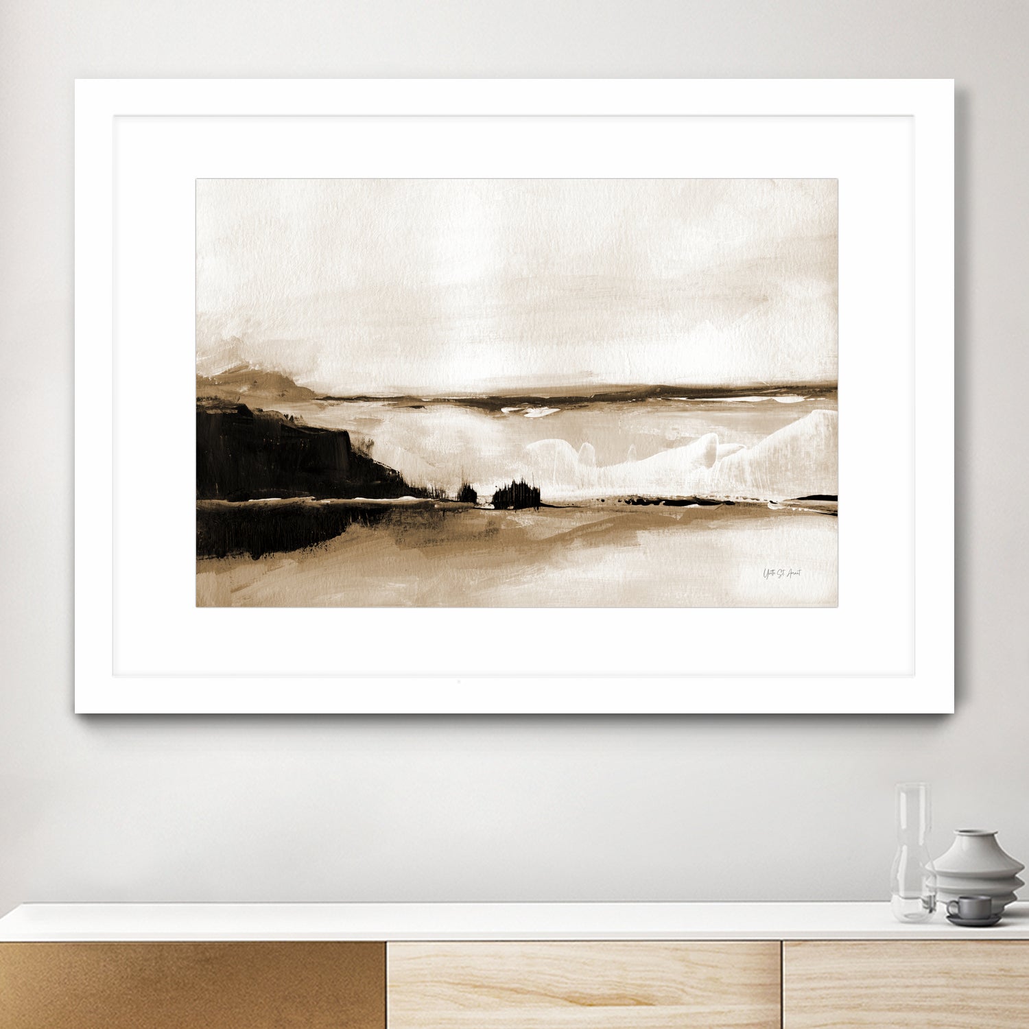 Vintage Landscape Mountainside by Yvette St. Amant on GIANT ART - black