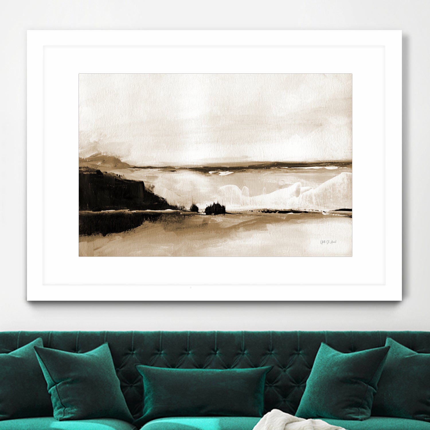 Vintage Landscape Mountainside by Yvette St. Amant on GIANT ART - black