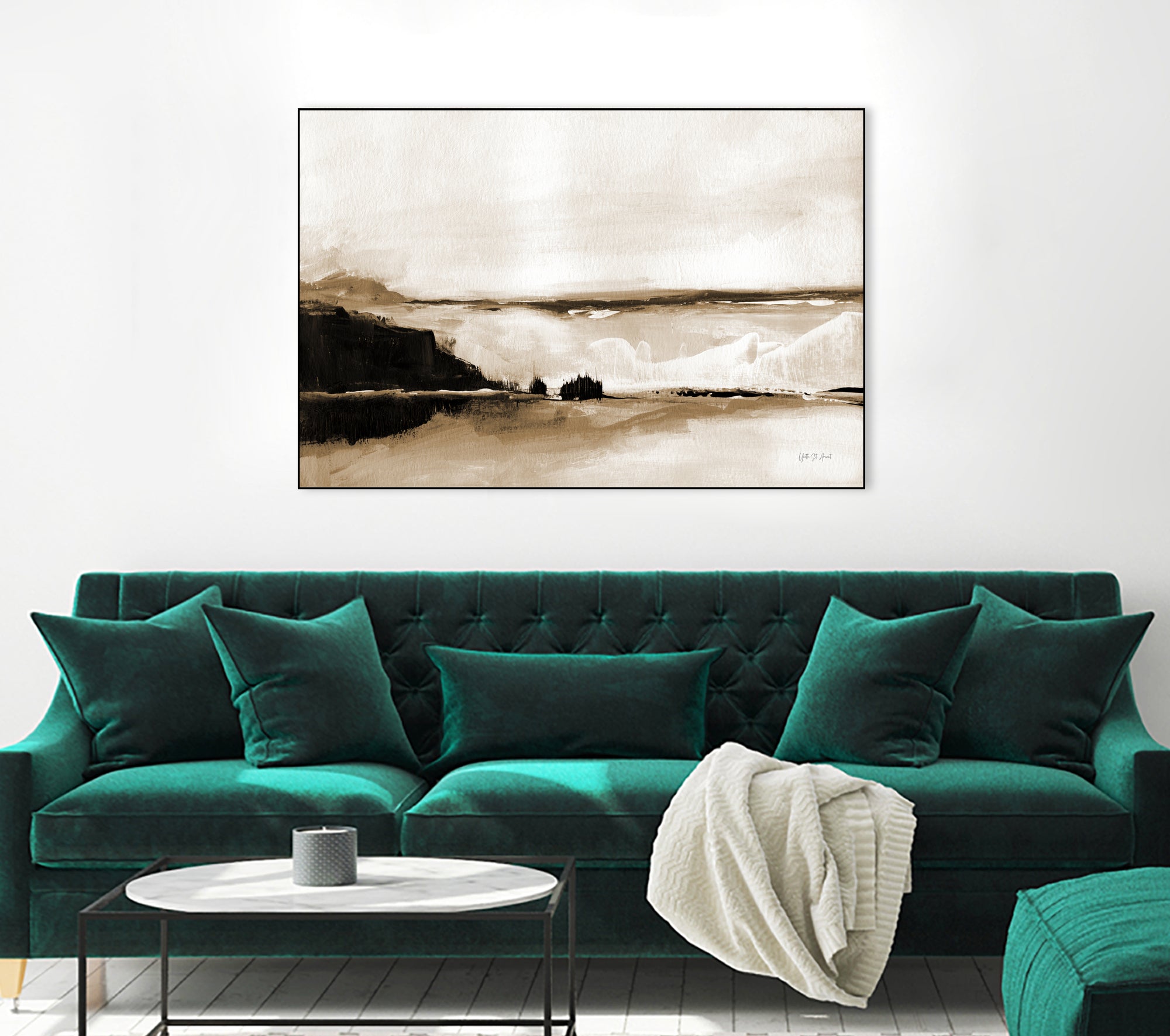 Vintage Landscape Mountainside by Yvette St. Amant on GIANT ART - black