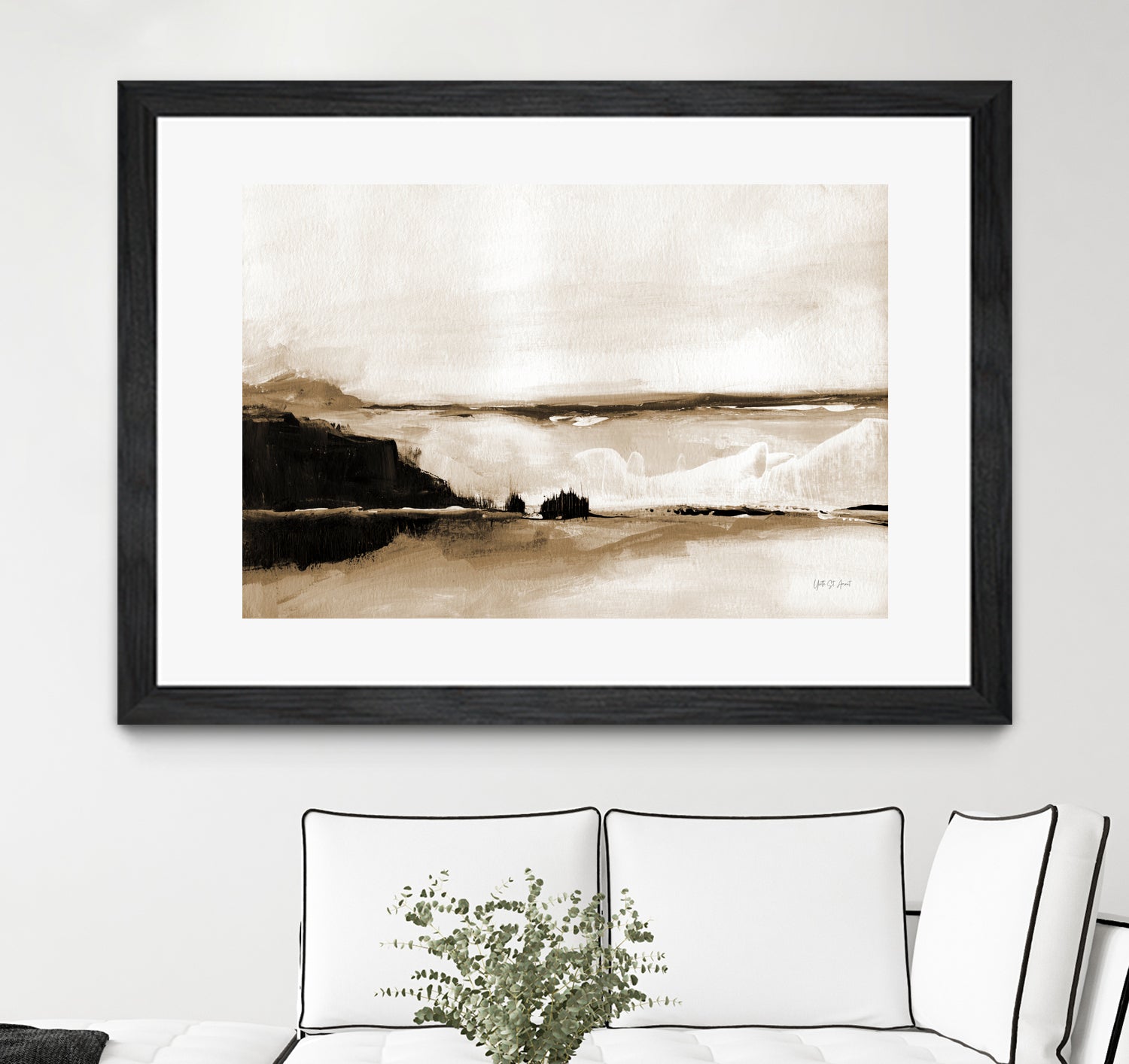 Vintage Landscape Mountainside by Yvette St. Amant on GIANT ART - black