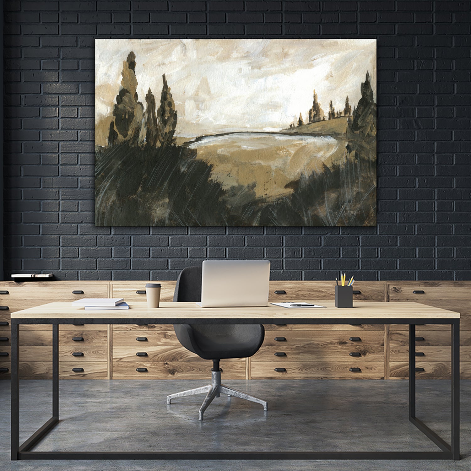 Vintage Rolling Hills by Yvette St. Amant on GIANT ART - black