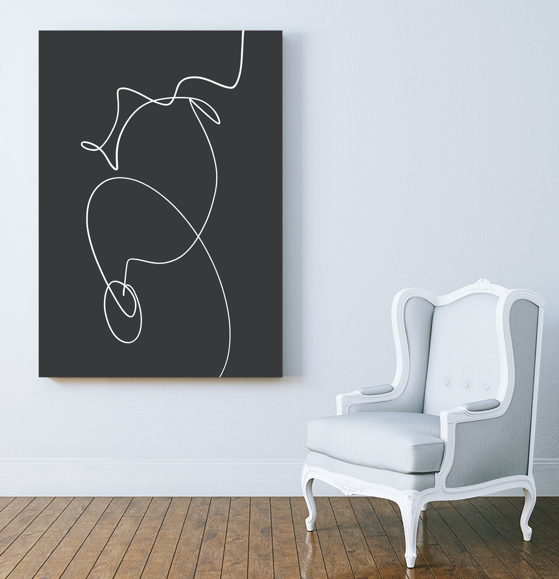 White Squiggle On A Dark Background by uplusmestudio on GIANT ART - line art abstract line art