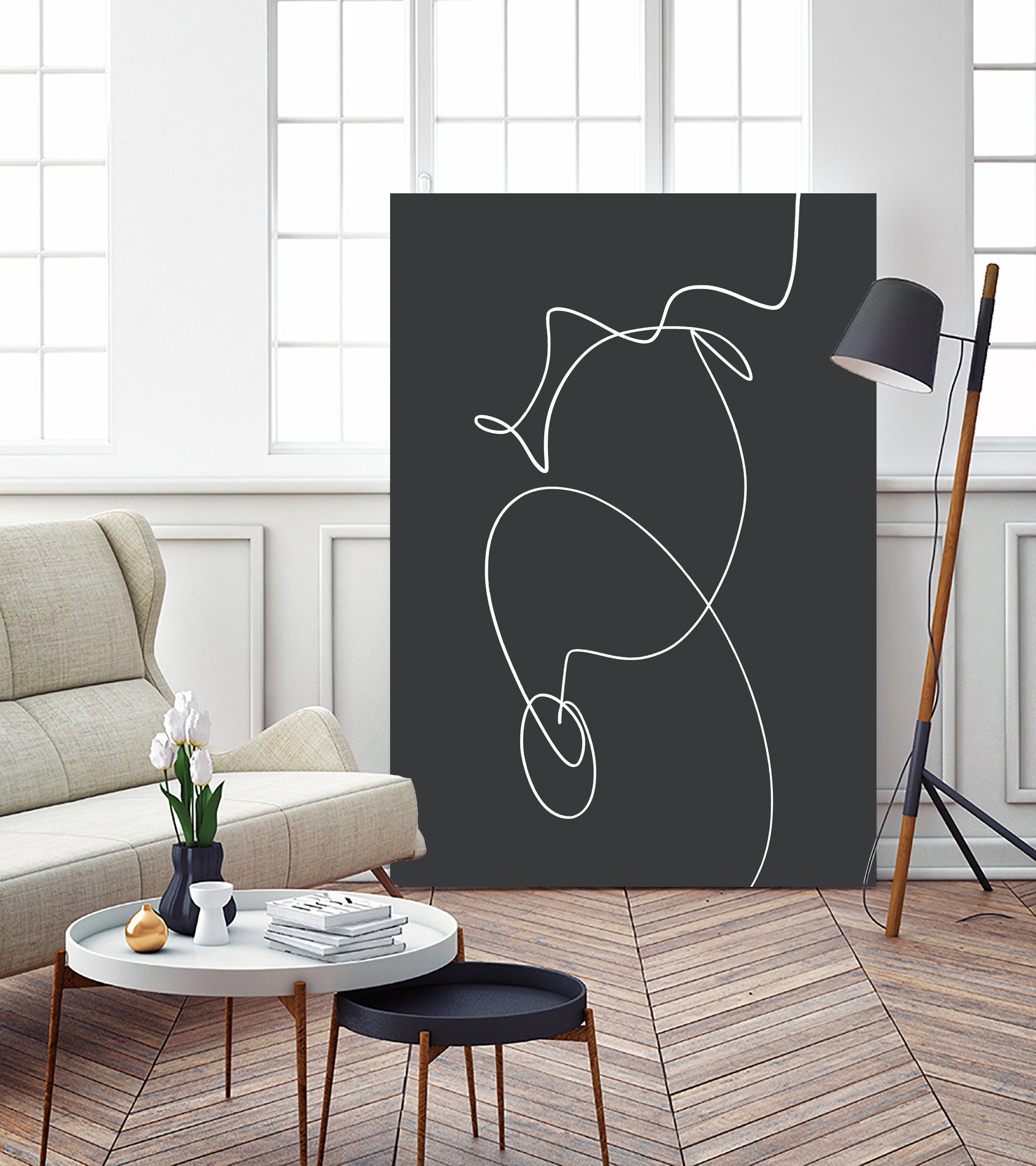 White Squiggle On A Dark Background by uplusmestudio on GIANT ART - line art abstract line art