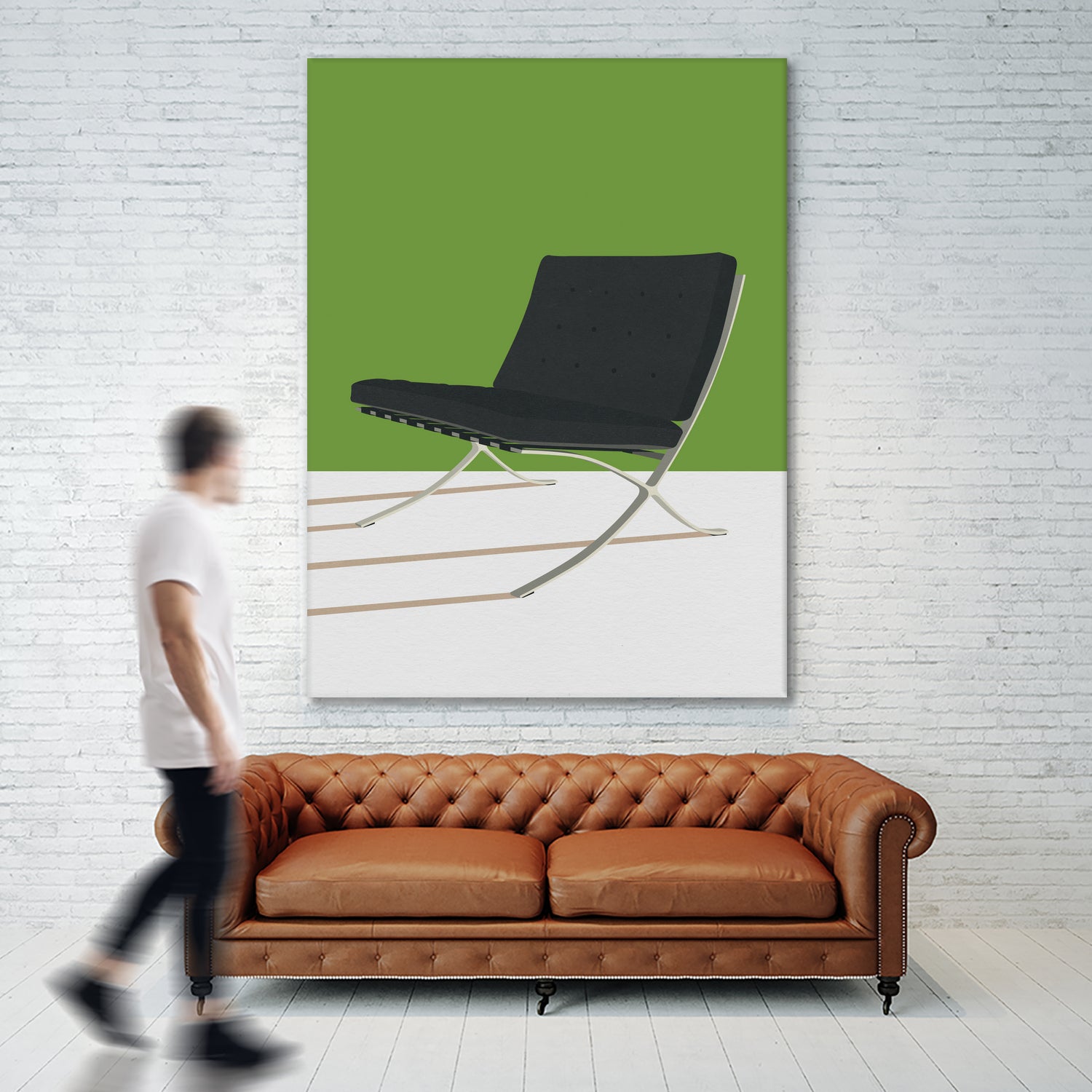 Barcelona Chair (Green Background) Mies Van Der Rohe by Rosi on GIANT ART