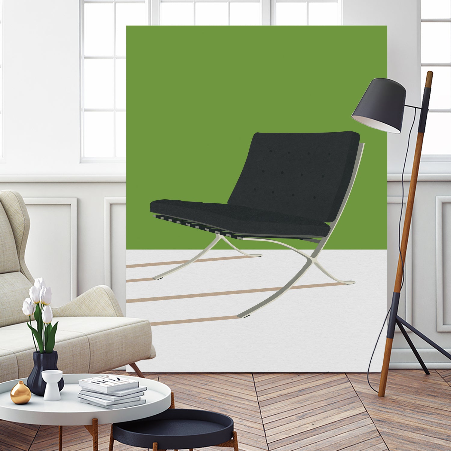 Barcelona Chair (Green Background) Mies Van Der Rohe by Rosi on GIANT ART