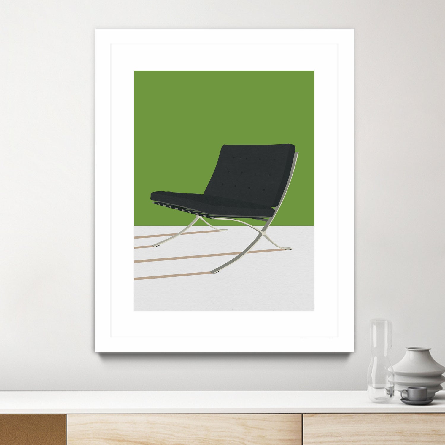 Barcelona Chair (Green Background) Mies Van Der Rohe by Rosi on GIANT ART