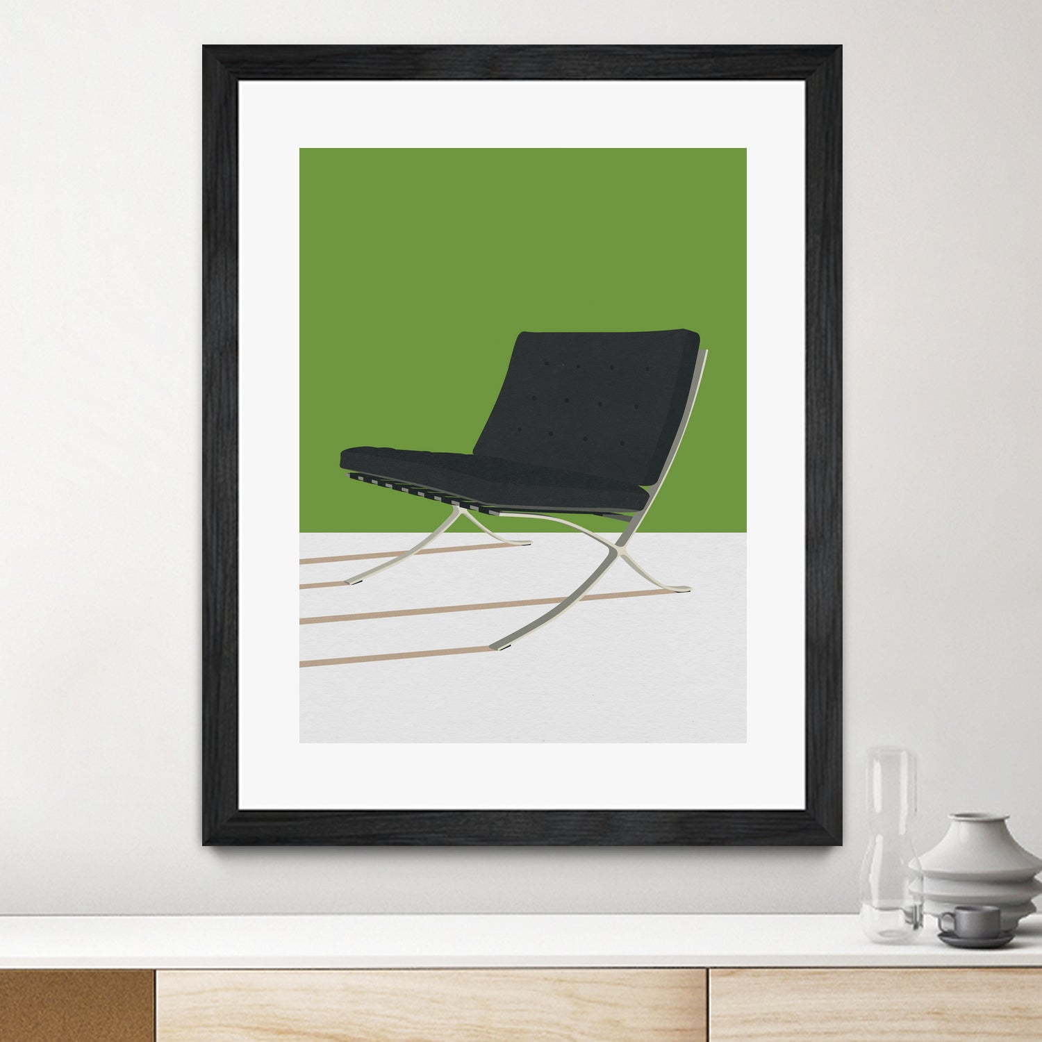 Barcelona Chair (Green Background) Mies Van Der Rohe by Rosi on GIANT ART
