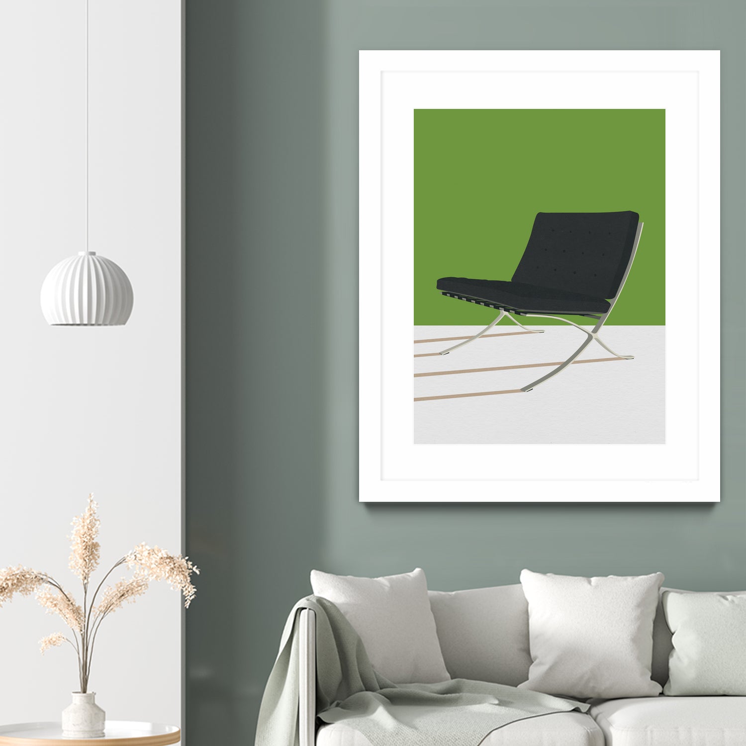 Barcelona Chair (Green Background) Mies Van Der Rohe by Rosi on GIANT ART